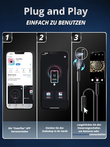 Bild 5 - Endoskopkamera mit Licht, 1920 HD Rohrkamera mit 8 LEDs, IP67 Wasserdichtes Inspektionskamer Handy Gadget, 5M Kanalkamera Werkzeuge für Android & iOS - 2 Lenses