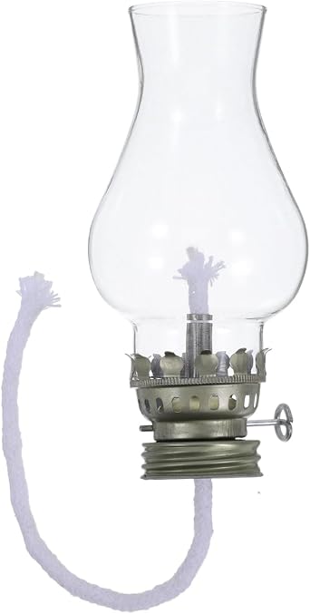 1 Set Kerosene Lamp Base with Glass Globe, Vintage Hurricane Oil Lamp Kit Includes Burner and Aluminum Alloy Dish, Mini Tabletop Lantern for Home Decor Camping Emergency, Silver