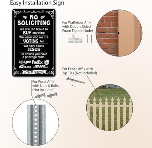 FORSHUYU Black No Soliciting Sign for House 12x8 Inch Weatherproof Yard Sign, Fade-Proof & Rust-Proof Anti Soliciting Sign with Clear Message, Easy Mount — view 2