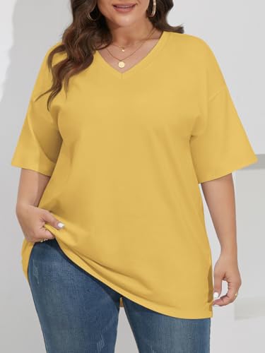 Image of ATHMILE Womens Oversized Shirts V Neck Plus Size Spring Workout Summer Tops Beach Vacation 2026 Gym Clothes Basic Tee