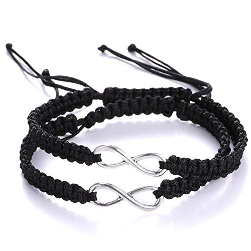 2Pcs Infinity Distance Couple Braided Handcrafted His and Hers Bracelet Adjustable Lovers Bracelet Forever Friend