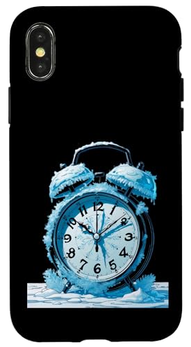 氷と雪に覆われたヴィンテージ目覚まし時計 スマホケース iPhone X/XS 用