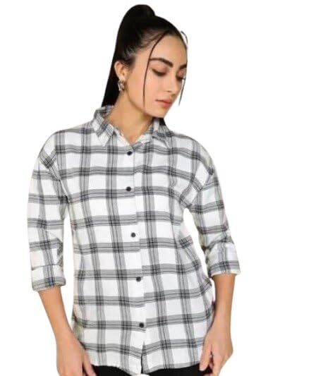 Image of Women Casual Check Shirt Cotton Long Sleeve Stylish Checked Pattern Fashion Clothing