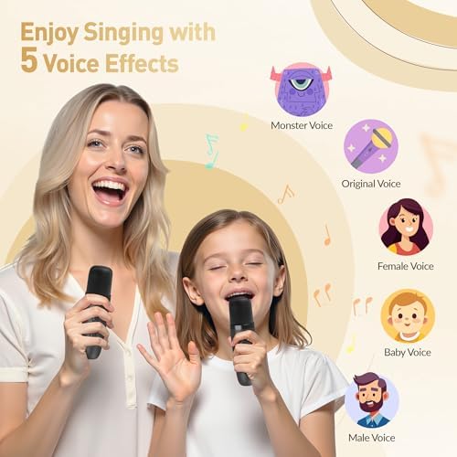 Mini Karaoke Machine, Portable Bluetooth Karaoke Speaker with 2 Wireless Microphones and Party Lights for Kids and Adults, Birthday Gifts for Girls Boys Family Home Party - View 7