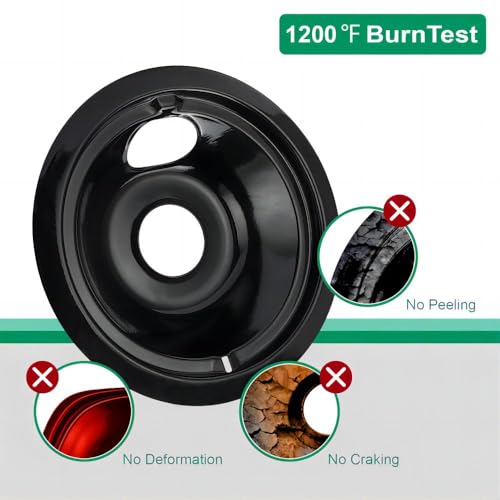 Purelux Electric Range Drip Pans Replacement for GE or Hotpoint Stove, Porcelain Enameled Black Finish 4 Pieces Pack ( Two 8" and Two 6") by Purelux - Used condition - Image 5