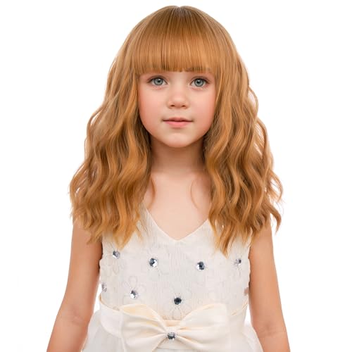 Image of PATTNIUM Strawberry Blonde Wig with Bangs for Girls Short Wavy Curly Wig Blonde Brown Bob Wigs Heat Resistant Synthetic Wig for Women Cosplay Costume Party