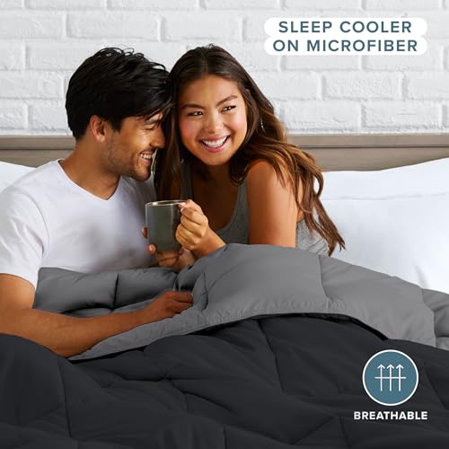 Bare Home Queen Comforter - Reversible Colors - Goose Down Alternative - Ultra-Soft - Premium 1800 Series - All Season Warmth - Bedding Comforter (Queen, Black/Grey)