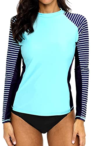 CharmLeaks Rash Guard Women Long Sleeve Swim Shirts UV 50+ Sun Protection Shirts Light Blue M