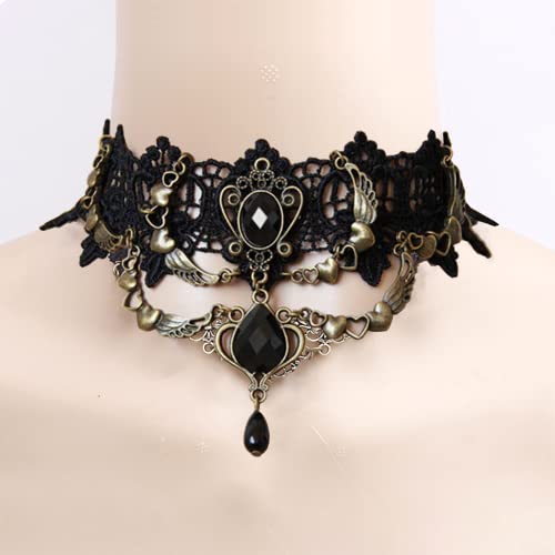 Faccubee 5 Pieces/Set Halloween Sexy Jewelry Women Lady Girl Elegant Goth Gothic Steampunk Lace Choker Necklace Black Neck Chain Collar Statement With Pendant Victorian Wedding Party Cosplay #TOP4