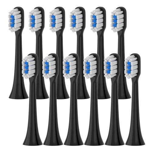 Replacement Brush Heads, Compatible ForT301 T302 T501 /501C Toothbrush Head Soft Bristle Nozzles(T301-302-BK-12Pcs)