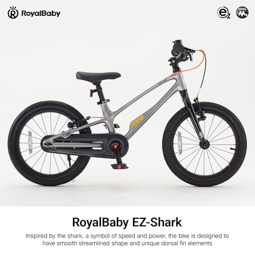 Image of RoyalBaby EZ-Shark Ultra-Light 16 Inch Kids Bike Beginners Learning Bicycle Lightweight Alloy Boys Girls Ages 4+ Years, Grey