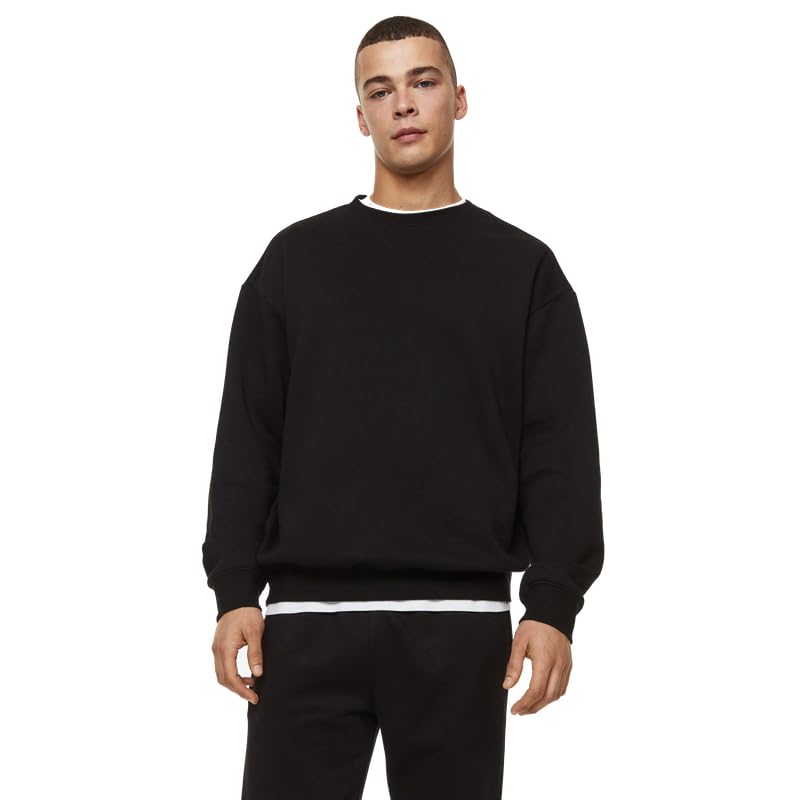 Image of DROBE Cotton Blend Round Neck Solid Sweatshirt for Men