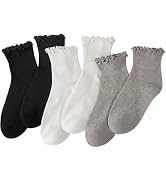 MIHAIR 6 Pairs Women's Ruffle Socks, Turn-Cuff Casual Cute Breathable Cotton Ankle Socks for Girls