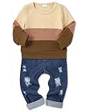 CARETOO 18-24 Months Boy Clothes Fall Winter Outfits Fashion Color Blocked Knit Shirt Top & Denim Pants Clothes Set