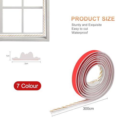 TECDW Flexible Wanddekorstreifen, selbstklebende Wanddekorstreifen, abziehen und aufklebende Deckenstreifen, einfache Muster, Für Wand- und Heimdekoration (Weiß mit Gold-3)