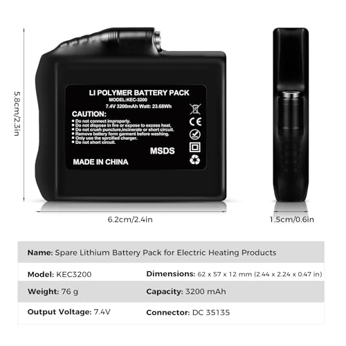 Clemas 3200mAh 7.4V Li-Polymer Rechargeable Battery Pack Replacement Set Compatible with Heated Gloves Liners Mittens Socks Vest Jacket Hand Muff Charger DC35135 Port - Image 2
