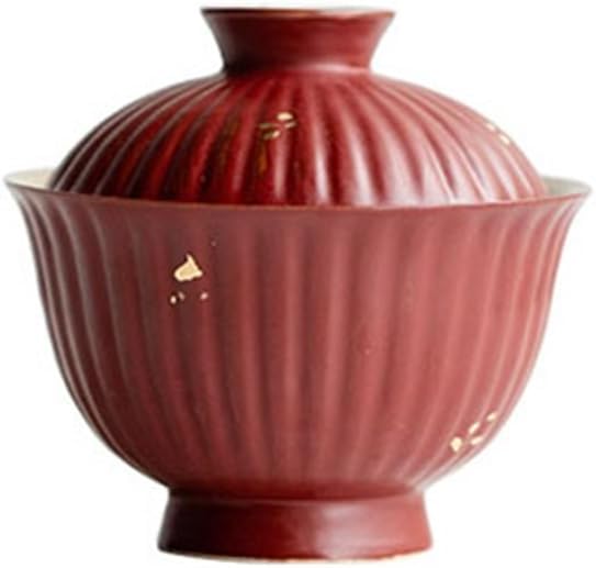 Red Ceramic Covered Bowl Sprinkled Chrysanthemum Petal Tea Handmade Kung Fu Ware Brewing