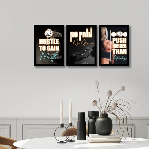 Image of kotart Motivational /Inspirational Gym Workout Quotes Framed Wall Posters with Frame for Wall Room Frames - Posters for Gym - Wall Posters for Room Set of 3 (Art 5, 13x17 inch)