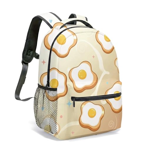 Fried Egg Sunny Side Up Sky Print Mochila de 16 pulgadas Kawaii de dibujos animados para niños, niñas y mujeres impresa, 06., L, Casual