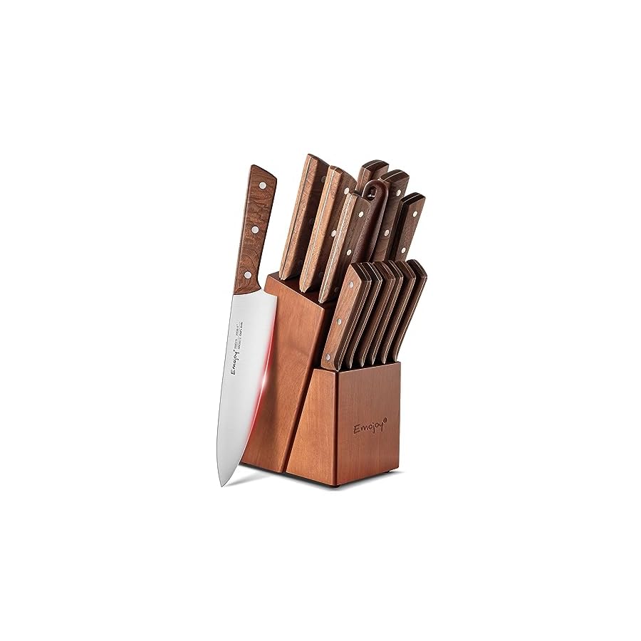 Emojoy-Knife-Set-15-Piece-Kitchen-Knife-Set-with-Block-Wooden-Kitchen-Knives-Sharpener-and-Scissors-German-Stainless-Steel-Brown Emojoy Knife Set, 15-Piece Kitchen Knife Set with Block Wooden, Kitchen Knives Sharpener and Scissors German Stainless Steel (Brown)
