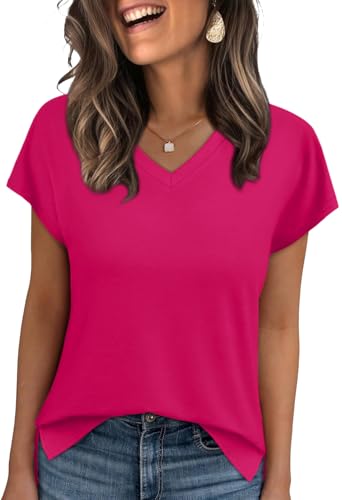 WIHOLL Womens Tops Cap Sleeve Basic Summer T Shirts V Neck Flowy Loose Fit Casual Business Work 2026...