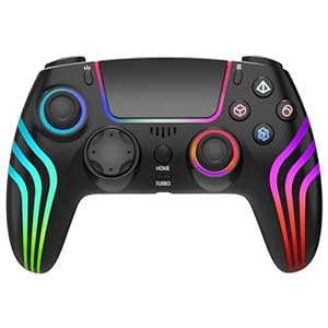 Wireless Controller for PS4 with RGB Lighting, Compatible with PS4 Controller/Windows PC,/Android/iOS, Black