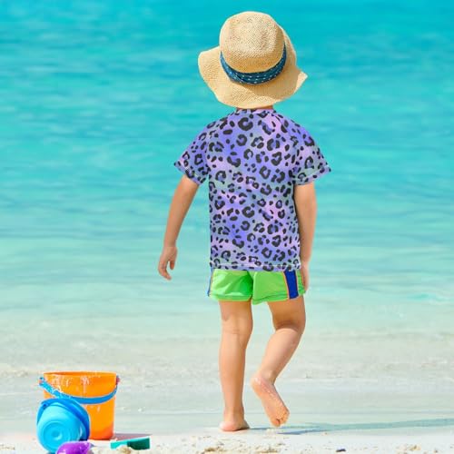 ALAZA Kids Rash Guard Girls Boys Toddler Swim Shirts Short Sleeve Blue Laser Leopard Cheetah UPF 50+ 3T 5