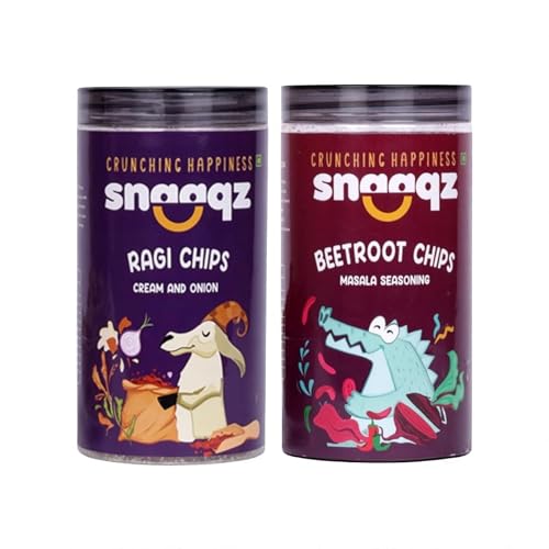 Image of Snaaqz Supergrain Chips Combo | Beetroot Masala & Ragi Cream & Onion | Pack of 2 | 150g Each | High Protein | Baked & Crunchy | Natural Ingredients | Low Calorie | Healthy Snacks for Adults & Kids