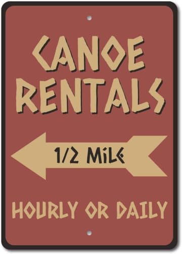 Señal de alquiler de canoa, letrero de canoa, flecha de alquiler, letrero de metal de 8 x 12 pulgadas
