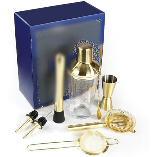 Coctelera de acero inoxidable juego dorado 9 piezas