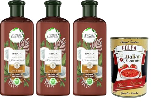 Coconut Milk Shampoo, spendet trockenem Haar Feuchtigkeit, in Zusammenarbeit mit den Royal Botanic Gardens of Kew – 3x250 ml+ Italian Gourmet polpa 400g