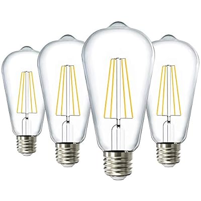 Sunco Lighting 4 Pack Dusk to Dawn Light Bulbs LED Edison 3000K Warm White 7W Equivalent 60W Vintage Styled ST64 Extra Bright Automatic Bulb, 800 LM, E26 Base, Light Sensing Outdoor UL, Energy Star