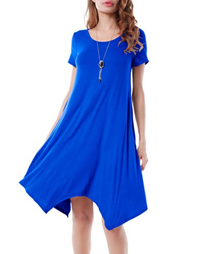 Image of Women Casual Loose Soft Crewneck Short Sleeve Pockets Swing T-Shirt Dress