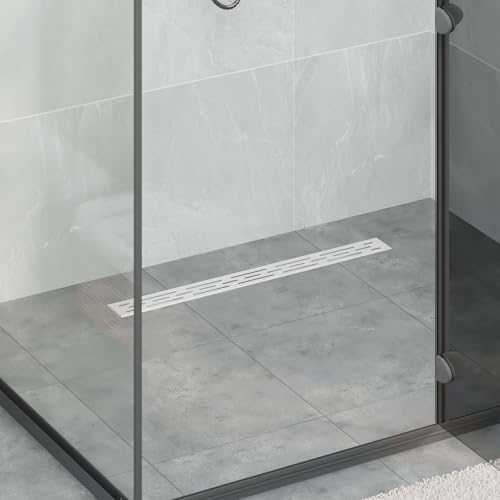 Desagüe de ducha de acero inoxidable 304 de 80 cm, para ducha con forma de baldosas, altura regulable con kit de desagüe, desagüe de ducha, color plateado