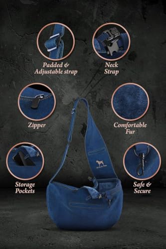 Noah & Paw SL-ZIP-LB-DE Dog Sling Carrier For Small Dogs 5-18Lb, Dog Sling For Small Dogs And Cats, Dog Carrier With Adjustable Padded Strap, Vegan Denim Lined thumb #4