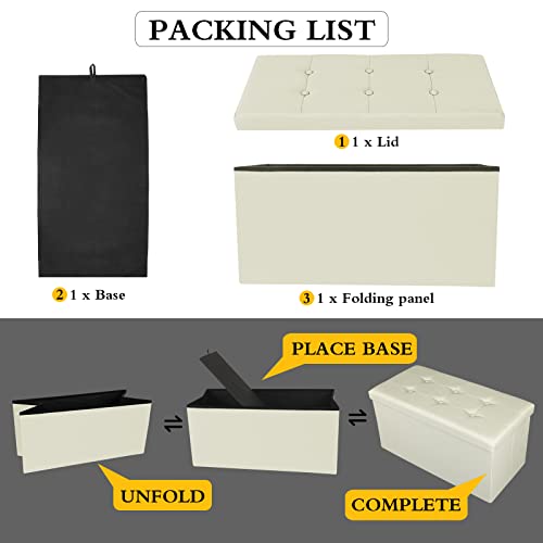Ecomex 30 Inches Storage Ottoman Bench With Lid Tray, Linen Storage Ottoman Coffee Table, Folding Storage Ottoman With Foam Padded Seat For Living Room And Bedroom Beige 2Pcs #TOP5