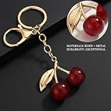 eioororriy Cherry Keychain, Cherry Bag Charm for Women, Cute Cherry Keyring with Sparkling Resin and Golden Leaves, Stylish Handbag Wallet Car Phone Pendant Accessory - Image 7