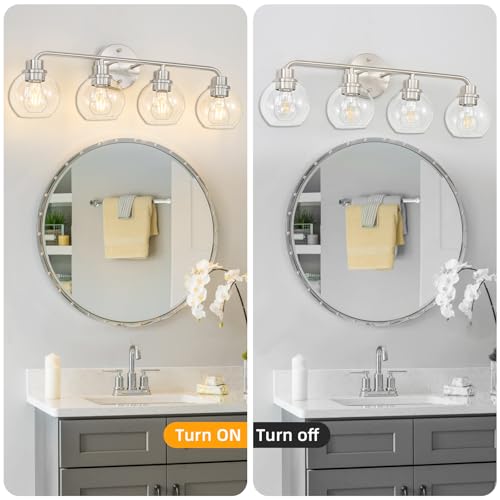 Image of Bathroom Light Fixtures Brushed Nickel Vanity Light Silver 4 Light