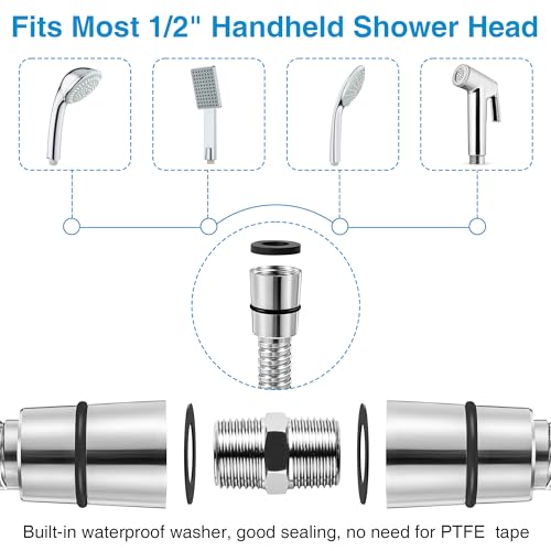 Dreyoo 1 Pack 39 Inch Shower Hose with Shower Extension Connector, Extra Long Handheld Head Hose with Brass Insert and Nut, 1/2 to 1/2 Extender, Stainless Steel by Dreyoo - Image 4