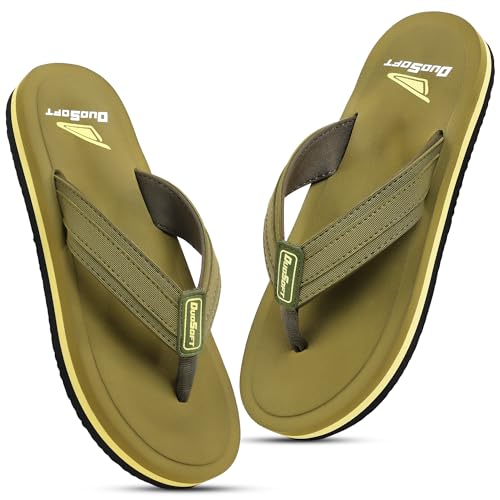 Image of Duosoft Men's Slipper Flip Flops, Black, Anti-Skid Rubber Sole, Superior Shock Absorption, Strong Arch Support, Super Soft