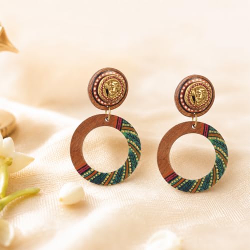 Image of Handcrafted Boho & Ethnic Earrings for Women - Wooden & Brass Statement Designs in Loop, Swing & Motif Styles