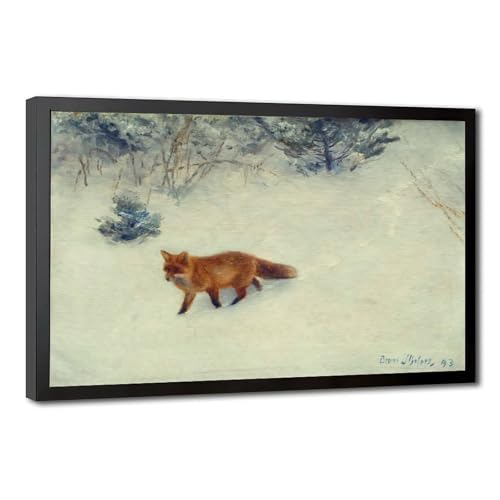 Toile Bruno Liljefors The Fox 1893 grand tableau mural avec cadre de 61 x 91 cm