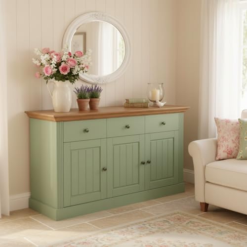 Image of APRODZ Solid Wood Alegre Sideboard Storage Cabinet for Living Room | Misty Teal