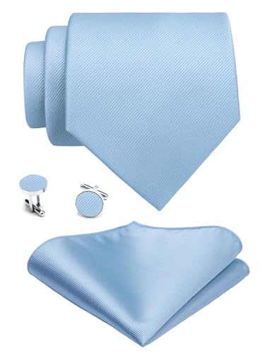 Image of GUSLESON 3.15 inch(8cm) Solid Color Necktie and Pocket Square Cufflinks Sets For Men + Gift Box