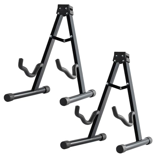 MOSEN Guitar Stand, 2 Pack Foldable A-Frame Guitar Stand with Non-Slip Rubber and Foam Arms for...