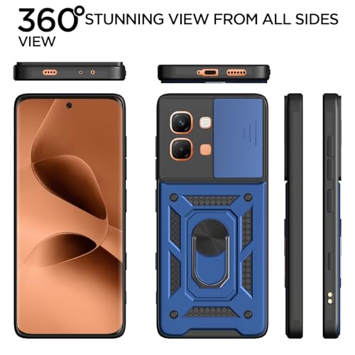 Image of Pikkme Back Cover for Infinix Note Edge 5G | 360 Protection Case | Sliding Camera Shield Cover & Ring Holder Stand D10 Tough Armor Bumper Case (Blue)