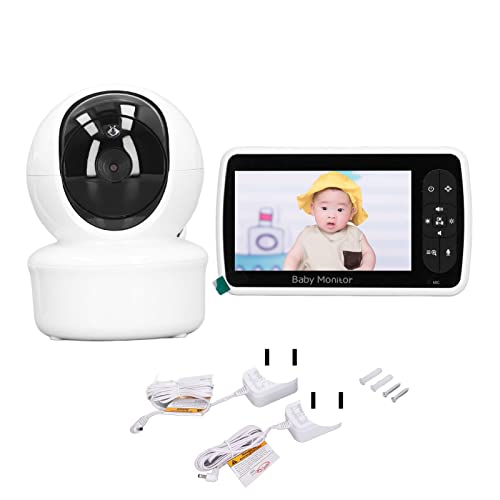 GLOGLOW Monitor remoto de bebê, tela de 12,7 cm, 100-240 V, 5 canções de ninar, zoom inclinado, câme