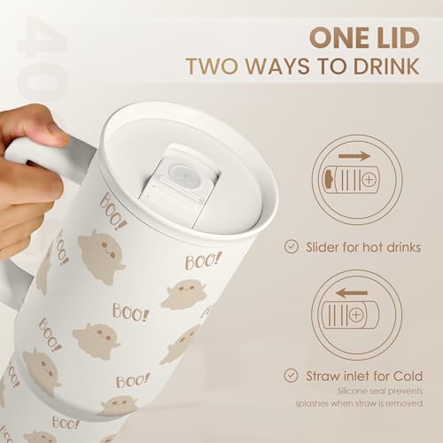 Image of SANDJEST Boo Tumbler with Handle and Straw 40oz - Stainless Sleel Slider Tumbler Travel Coffee Mug for Women - Gift Idea for Fall Autumn Halloween Christmas