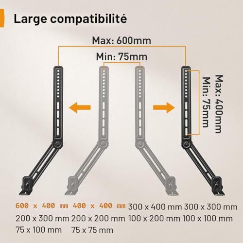 Support barre de son universel avec plaques d'extension amovibles pour charge 6,8 kg - 2