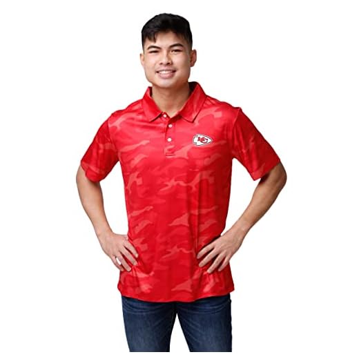 FOCO NFL Team Logo Polo Short Sleeve Polyester Shirt, Color Camo, Large